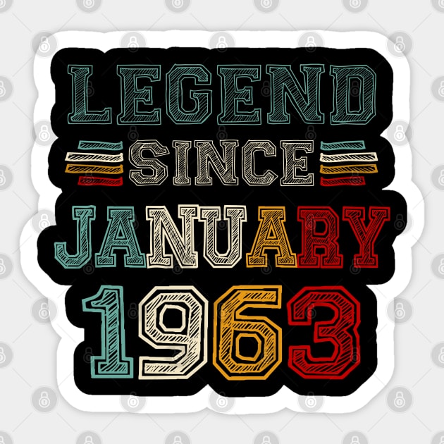 60 Years Old Legend Since January 1963 60th Birthday Sticker by SuperMama1650